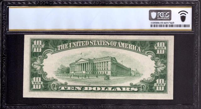 1934 D $10 Silver Certificate Note Blue Seal Fr.1705 Pcgs B About Unc Au 55 2