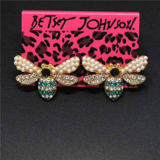 New Blue Bling Crystal Cute Honey Bee Pearl Betsey Johnson Women Stand Earrings