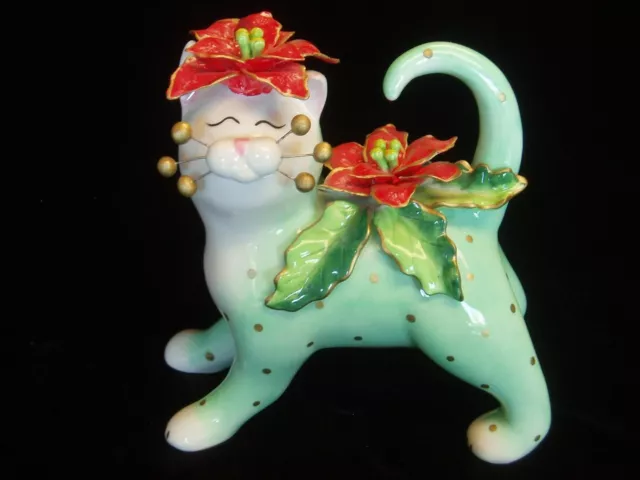 2005 (RARE)WhimsiClay Ceramic Cat Figurine *POINSETTIA* By Amy Lacombe # 87118