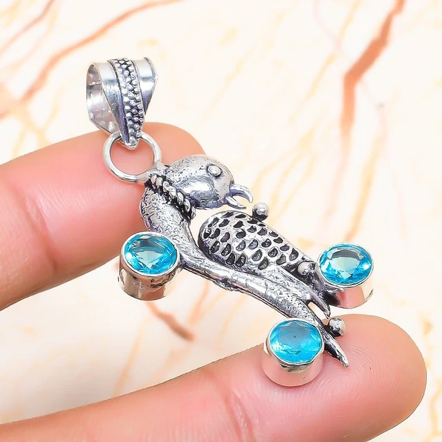 Swiss Blue Topaz Gemstone Handmade Gift Jewelry Pendant 1.97" G780