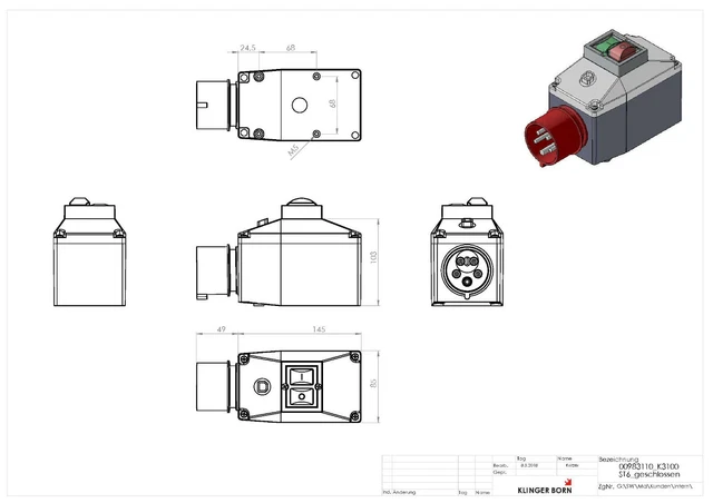 GEHÄUSE M. CEE-KRAGENSTECKER 16A mit Motorschutzschalter ISKRA MS25 ...