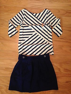 NWT Gymboree Mod About Orange Blue Ponte Pleat Skirt Diagonal Stripe Shirt 7
