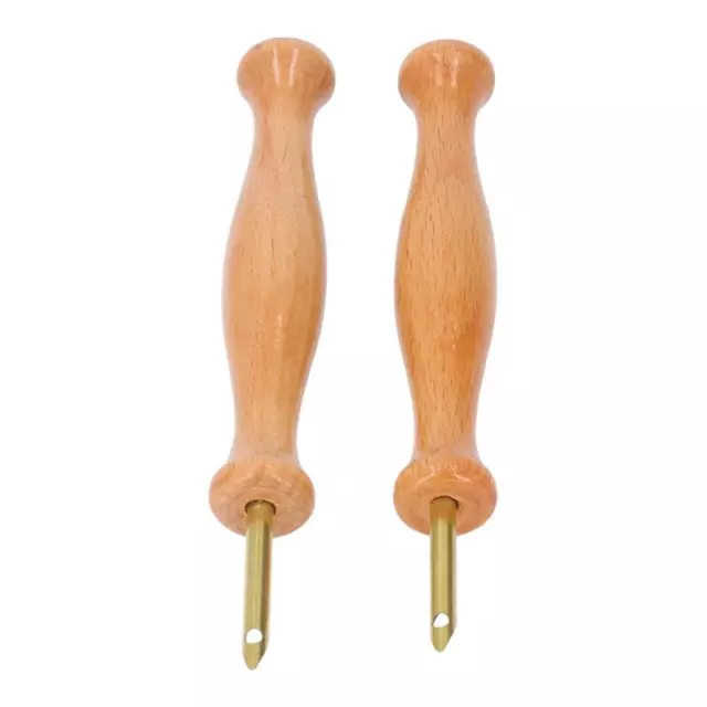 Juego de 2 piezas de agujas perforadoras de mango de madera hágalo usted mismo kit de herramientas de costura de bordado