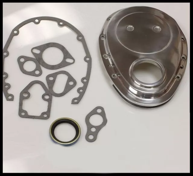 Timing Chain Cover Kit Sbc Chev Aluminium Polished Inc Gaskets And Front Seal!