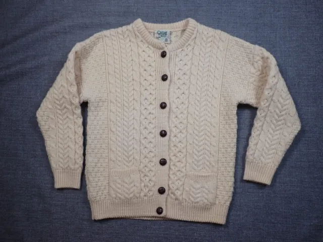 Carraig Donn Aran Chunky Cable Knit Wool Cardigan Sweater Women's S Ivory Cream