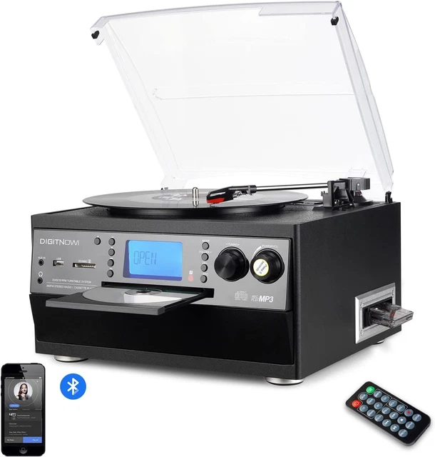 Platine Vinyle Bluetooth FEKTIK - Entraînement Par Courroie, Vitesses 33/45 TR/Min, Cartouche AT-3600L, Sortie USB Et RCA - 8
