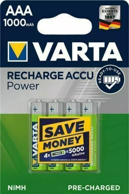 4 x Varta Power Akkus AAA Micro 1000mAh aufladbare Batterien 4 Stück Accus NEU