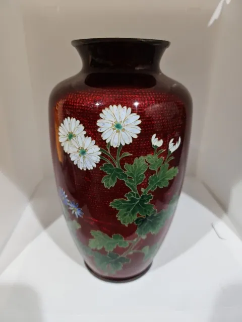 Vtg Japanese Ginbari Cloisonné Ando Sato Floral Flowers Vase 7.5"