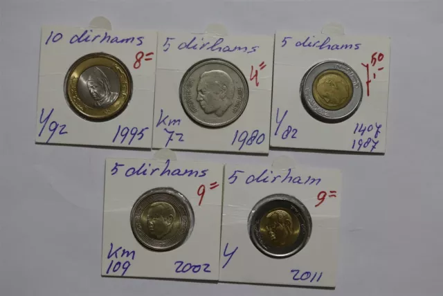 Morocco - 5 + 10 Dirhams - 5 Coins Lot B49 #N621