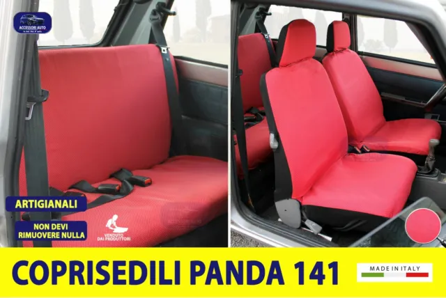 Coprisedili Fiat Panda In Ecopelle Con Posteriore Intero Rosso