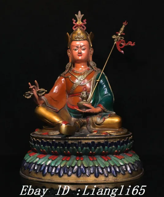 18.5" Buddhismus Bronze Malerei Guru Padmasambhava Rinpoche Buddha Statue