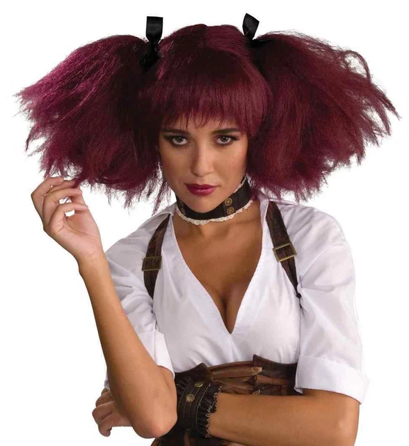 Steampunk Burgundy Wig Vampire Fancy Dress Halloween Adult Costume Accessory