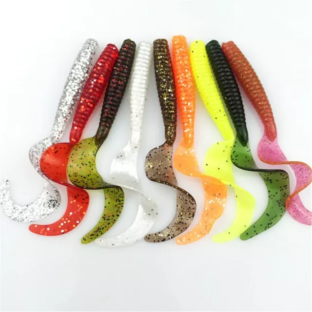 CURLY TAIL GRUB Worm Soft Jelly Fishing Tackle Lure Swim Bait Jig Head Hook  8cm £5.79 - PicClick UK