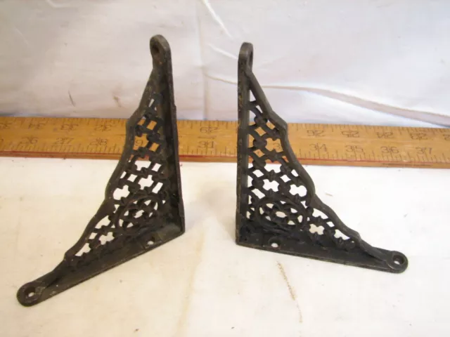 Pr Antique Cast Iron Ornate Scroll Open Work Shelf Brackets Garden Decor Mantle
