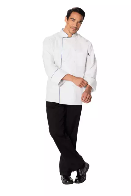 Nwt Dickies Cool Breeze Chef Coat Unisex White With Royal Piping Dc411