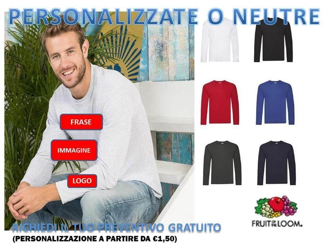 Maglietta Maglia Girocollo Uomo Manica Lunga Cotone Fruit Of The Loom t-shirt
