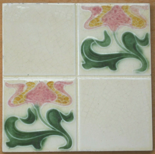 Antique Boote - Art Nouveau Majolica Tile C1900
