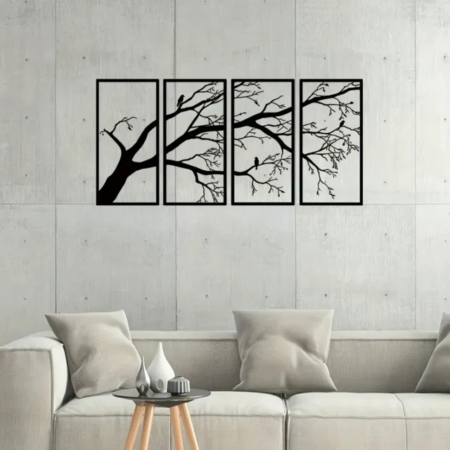 4pcs Stunning Tree of Life Metal Wall Art-Black Branch Wall Decor Indoor/Outdoor