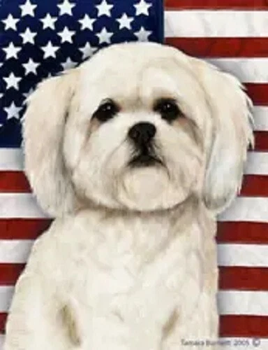 Patriotic (D2) House Flag - White Lhasa Apso 32294