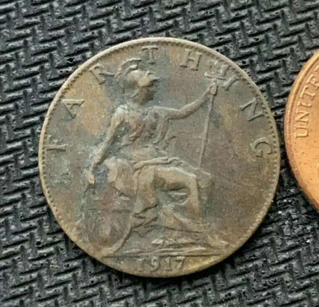 1917 UK Farthing Coin XF  ( Dark Finish )  Condition Rarity  #K1774