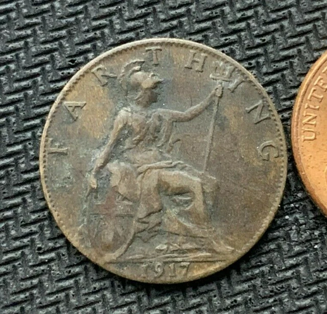 1917 UK Farthing Coin XF  ( Dark Finish )  Condition Rarity  #K1774