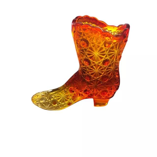 FENTON Amberina Carnival Daisy & Button Glass BOOT Shoe Vintage Orange Yellow