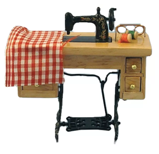 DOLLS HOUSE 1/12th SCALE  TREADLE SEWING MACHINE WITH ACCESSORIES