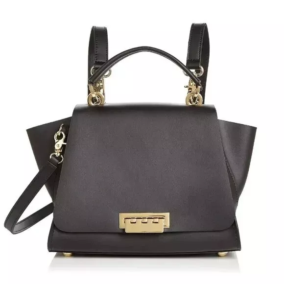 ZAC POSEN Eartha Convertible Black Leather Backpack Black Gold