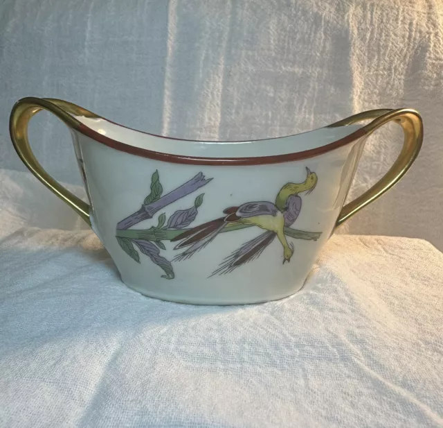 Limoges Elite Works SM France Sugar Bowl Hand Painted Japanese Design Rare