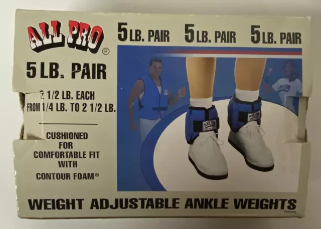 All Pro 5lb PAIR Ankle Weights STYLE 300 Adjustable Cushioned Contour Vtg NIB