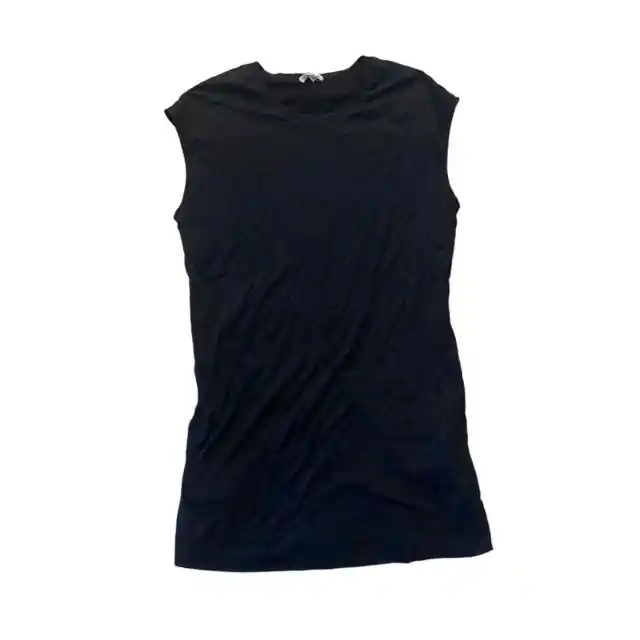 Women M Helmut Lang Black Quell Jersey Tee T-Shirt Mini Cotton Dress Short Slv