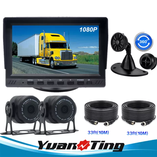 Dual Backup Camera Night Vision System 7" HD Rear View Monitor for RV Truck Bus