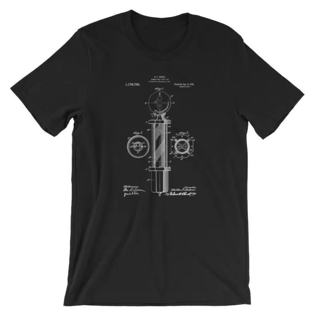 Barber Pole Patent T-Shirt. 100% Soft Cotton Premium Tee on Black, White or Gray