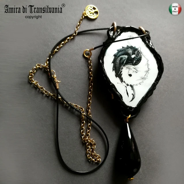 talismano collana pendente amuleto yin yang orientale buddha etnico dragone nero