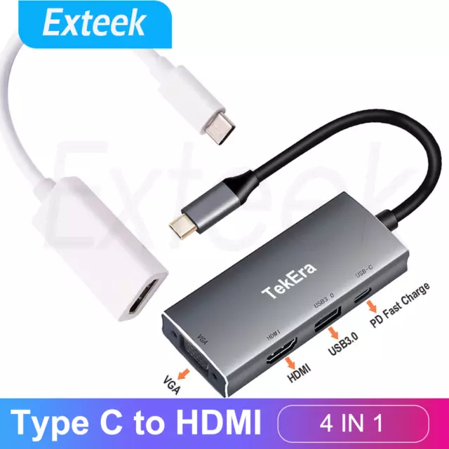 Type-C 3.1 to HDMI VGA USB C US3.0 4 Port HUB Adapter Cable For Macbook iPad Pro