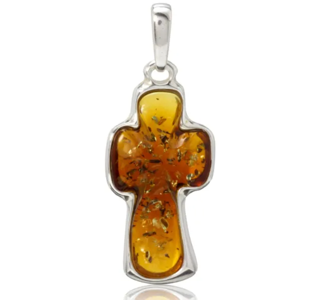 Natural Baltic Amber Sterling Silver Cross 925 Pendant Crucifix