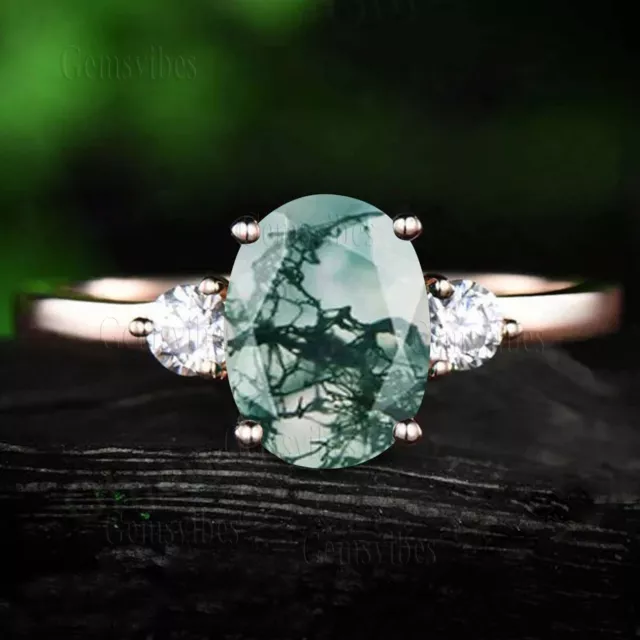 Natural Moss Agate Gemstone 925 Sterling Silver Wedding Ring Unique Gift For Her