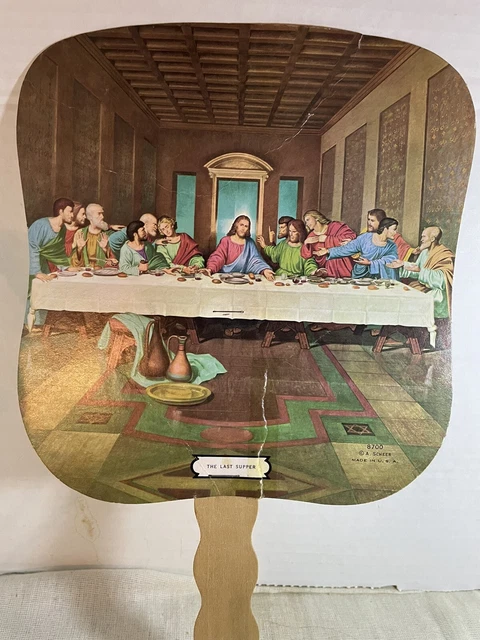 Clyde W Kraft Funeral Home Vtg Fan Columbia PA Last Supper Jesus Scheer USA