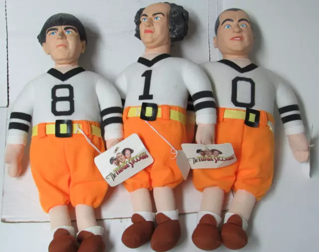 The THREE STOOGES Dolls Lot Play by VINTAGE 10" Plastic Head Larry, Moe, Curly 3