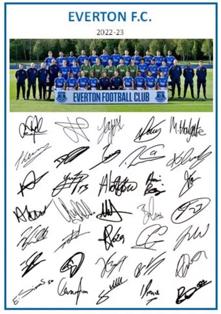 52. 2022-23 Everton Signed Team Photo Sheet (PRINTED AUTOGRAPHS - A4)