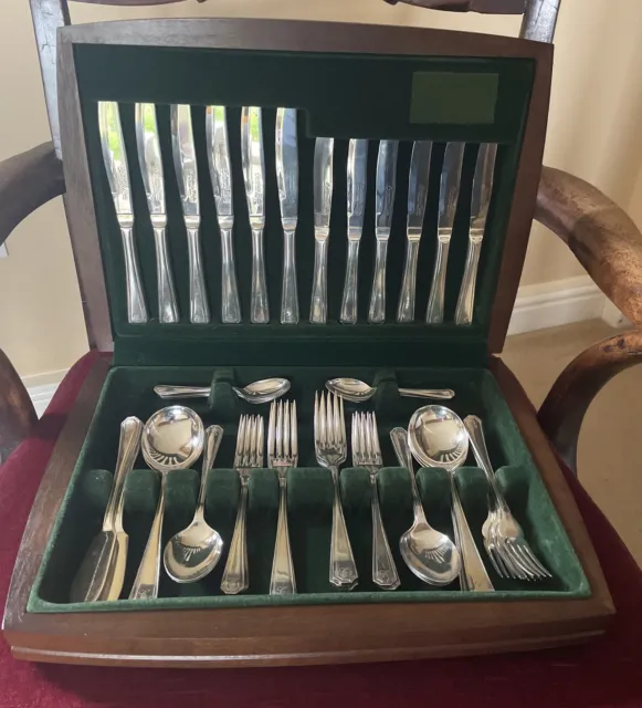 Vintage Canteen of 54 Pieces of Insignia ‘C’ Silver Plated Cutlery for 6 Persons