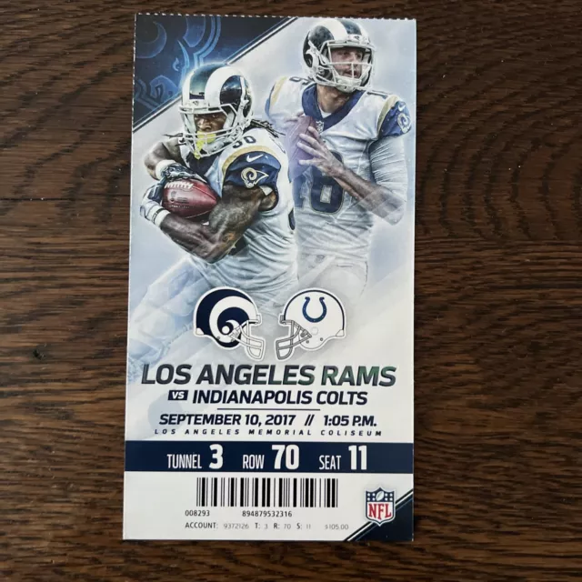 2017 Los Angeles Rams Full Ticket Stub Cooper Kupp Sean McVay (coach) NFL Debuts