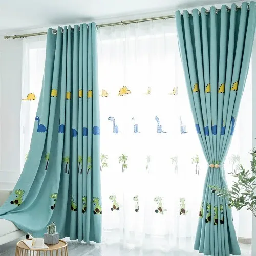 Cartoon Dinosaur Children Blackout Curtains for Window Drapes Embroidery Tulle