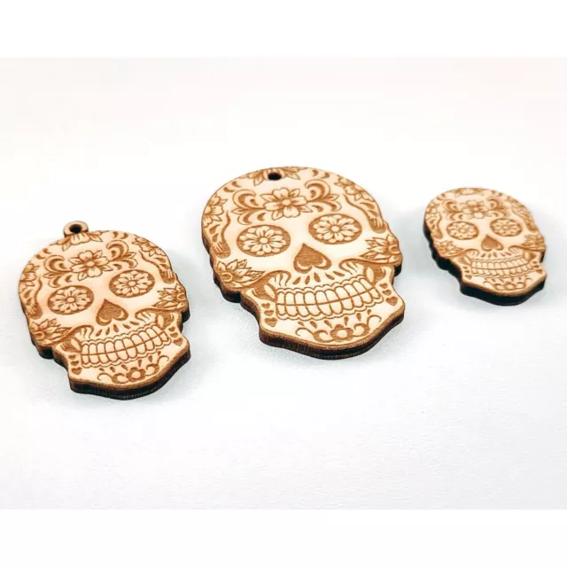 Calavera de azúcar de madera, corte láser, collar de calavera, calavera de... 2