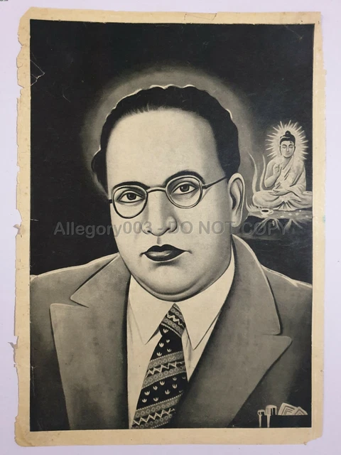 Vintage 40's Stampa Ambedkar & Buddha 10in x 1