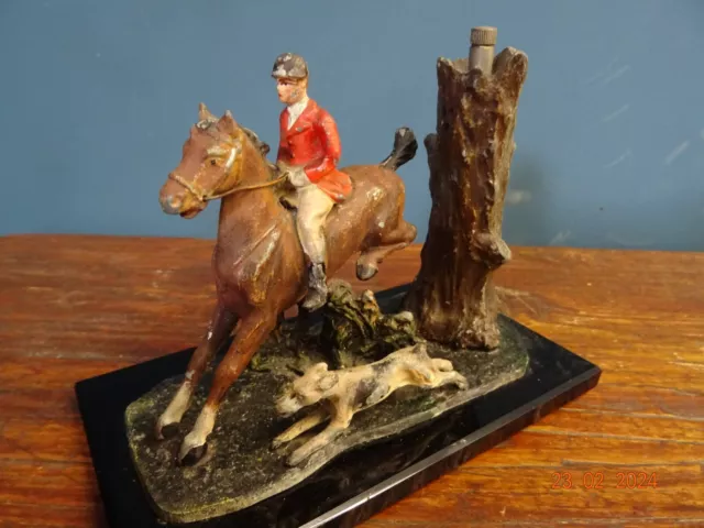 Antique Cold Painted Spelter Huntsman and Hound Match Striker / Lighter 3