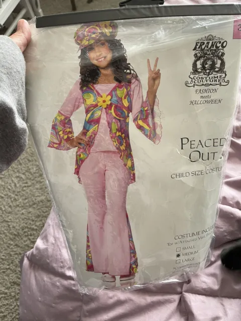 Peaced Peace Out Pink Halloween Costume Dress Up Cosplay 70s Kids Medium 8-10