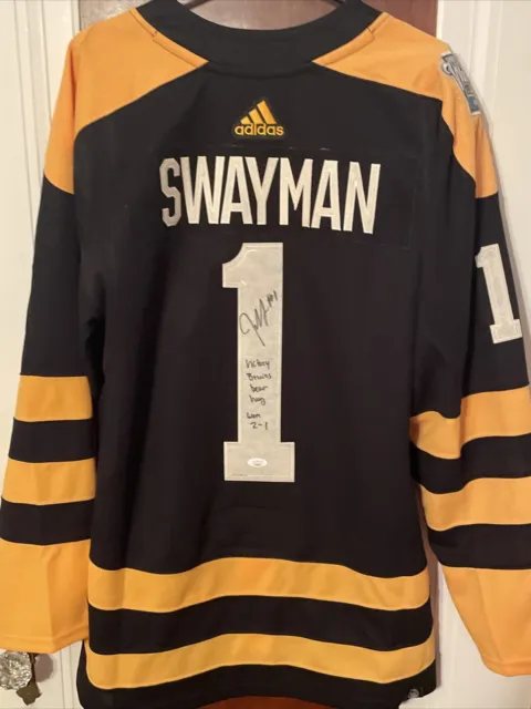 Framed Jeremy Swayman Boston Bruins Autographed Black Alternate Fanatics  Breakaway Jersey