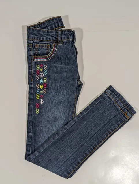 Faded Glory Girls Jeans Size 6, Med-Wash Denim,  Peace Embroidered