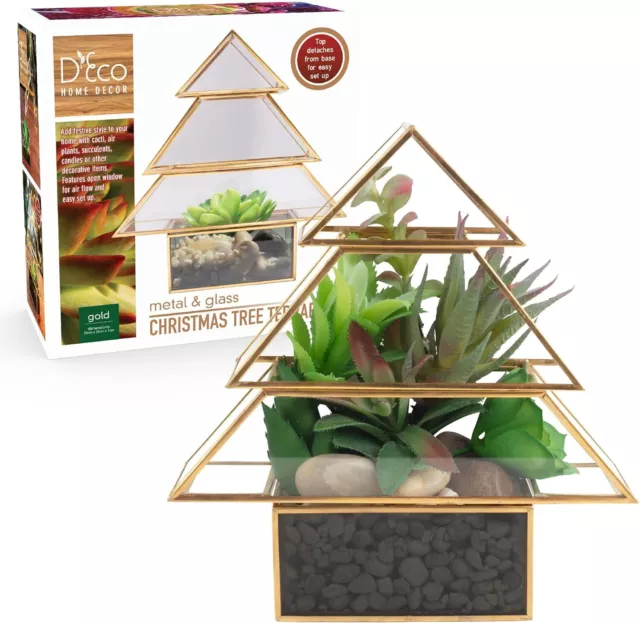 D'Eco Glass Christmas Tree 8" Terrarium - Indoor Gold Geometric Planter